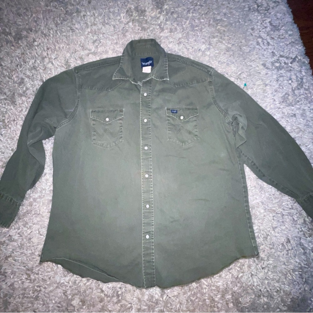 Vintage Wrangler Pearl Snap Long Sleeve Shirt 2X Big Wrangler Olive Shirt